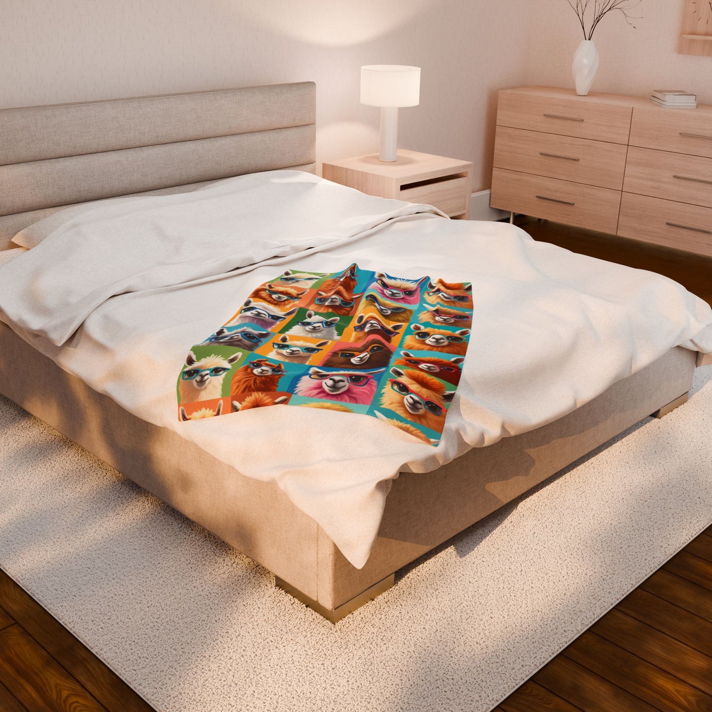 Colorful Llama Velveteen Throw Blanket - Cozy and Cute Decor