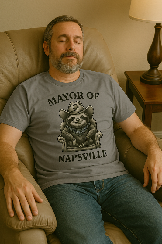 Mayor of Napsville T-Shirt – Funny Sloth Graphic Tee