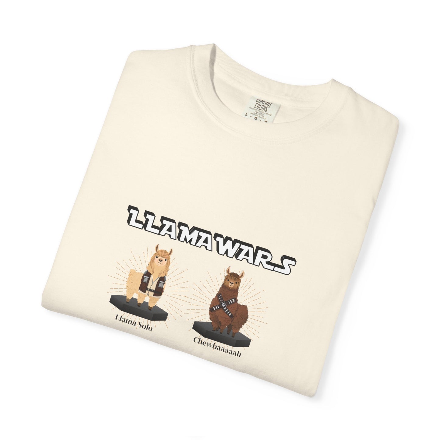 Llama Wars Intergalactic Llama Legends Shirt – Llama Solo, Chewbaaaaah, Obi Wan Fluffnobi & Darth Shearer Unisex T-Shirt - Fun Graphic Tee for Sci-Fi Fans