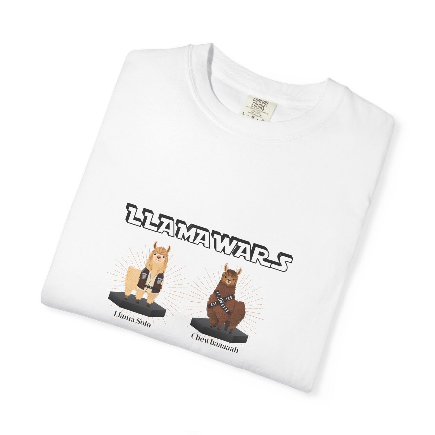 Llama Wars Intergalactic Llama Legends Shirt – Llama Solo, Chewbaaaaah, Obi Wan Fluffnobi & Darth Shearer Unisex T-Shirt - Fun Graphic Tee for Sci-Fi Fans