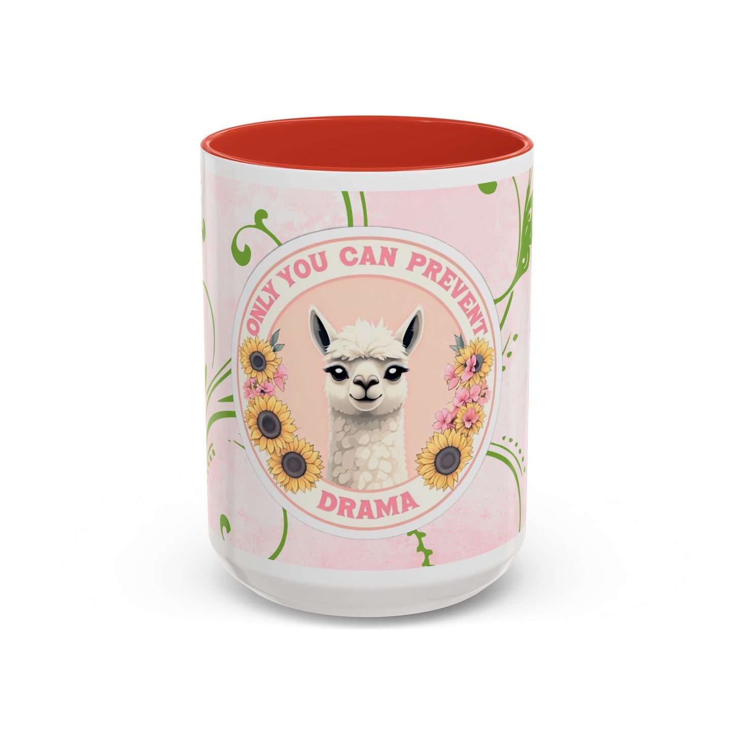 Funny Llama Coffee Mug - 'Only You Can Prevent Drama' - Cute Floral Design - Available in 11oz & 15oz