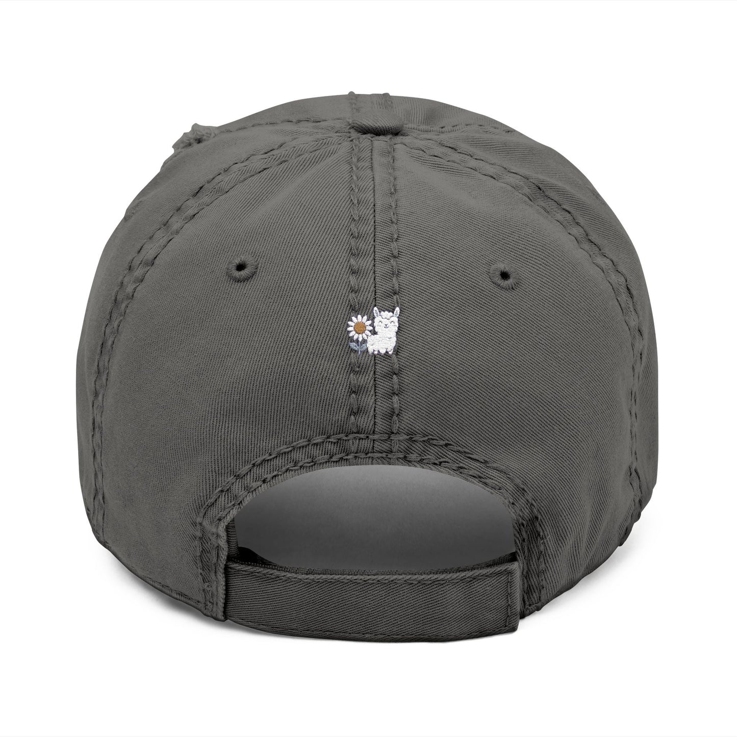 Playful Distressed Ball Cap Hat - 'Warning: Cute but Psycho When Activated' Llama and Sunflower Embroidery
