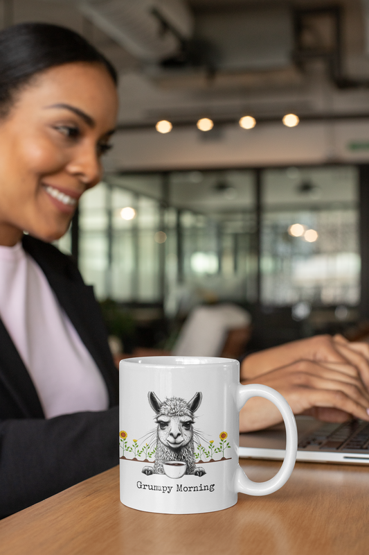 Mug - Grumpy Morning Llama with Sunflowers Design