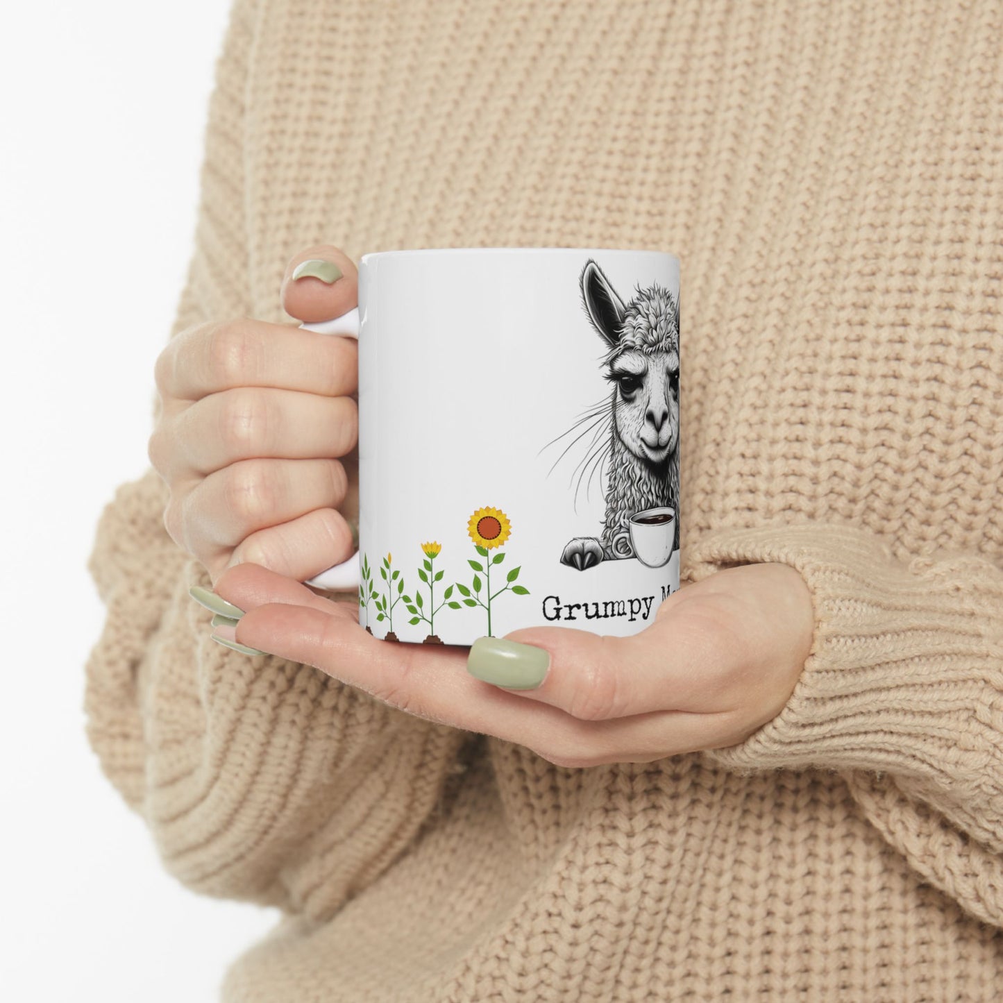 Mug - Grumpy Morning Llama with Sunflowers Design