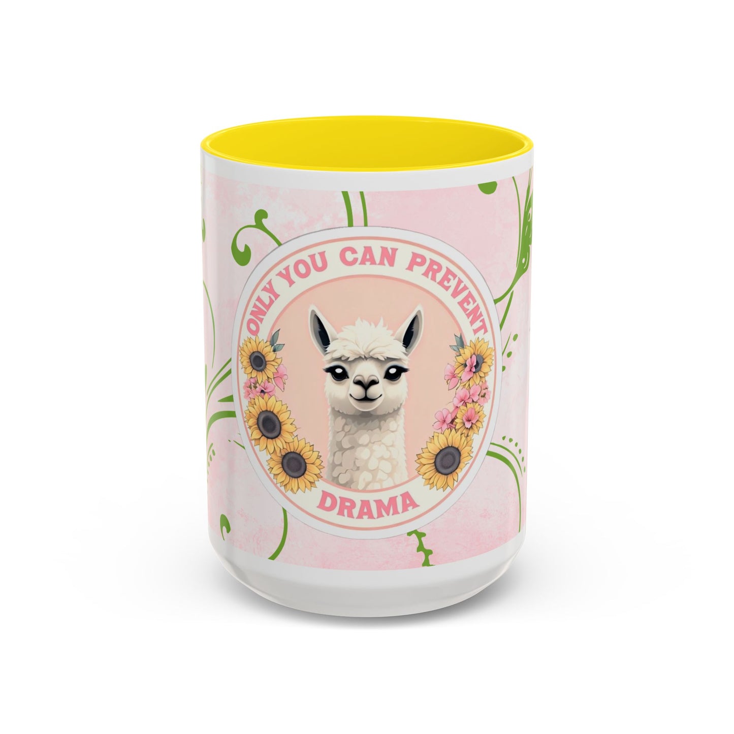 Funny Llama Coffee Mug - 'Only You Can Prevent Drama' - Cute Floral Design - Available in 11oz & 15oz