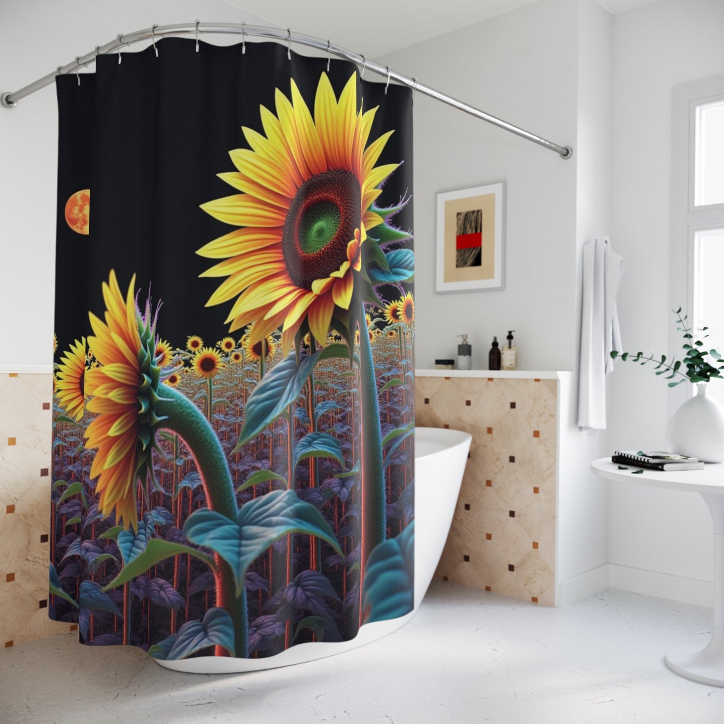 Shower Curtains - Sunflower Field and Space Scene