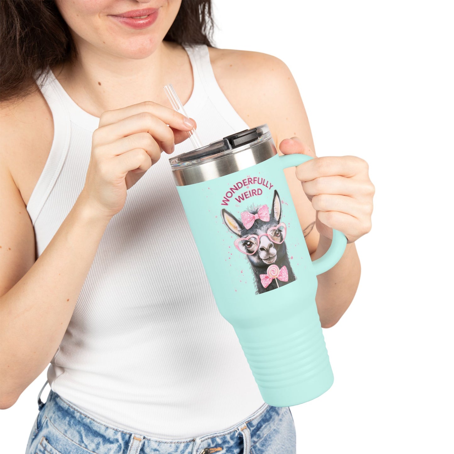 Unique Design Wonderfully Weird Insulated Travel Mug - 40oz Quirky llama design-Perfect for on the go hydration while spreading positive vibes