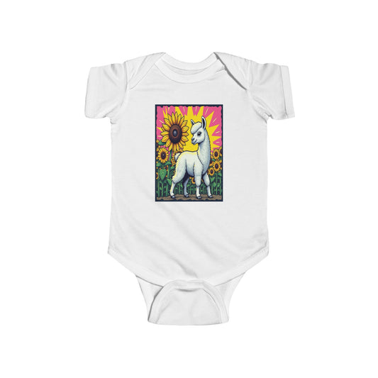 Infant Bodysuit - Cute Llama in Sunflower Field Design