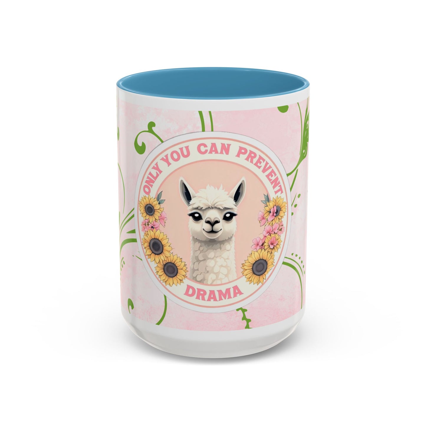 Funny Llama Coffee Mug - 'Only You Can Prevent Drama' - Cute Floral Design - Available in 11oz & 15oz