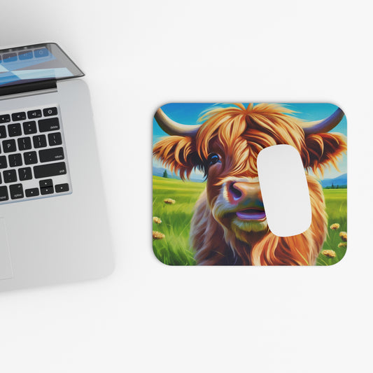 Mouse Pad - Highland Cow in Colorful Field with Expressive Eyes