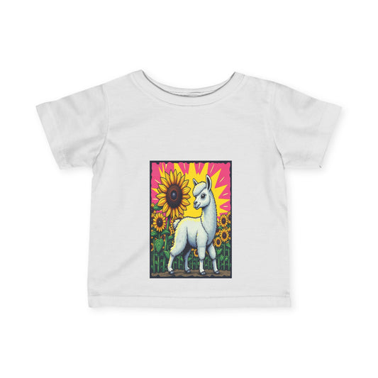 Infant Tee - Llama and Sunflower with Funny Saying "Just a Llama living in a Sunflower world - Watch out for the spit!"