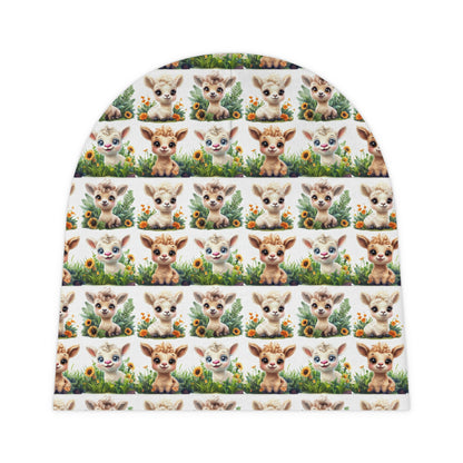 Adorable Baby Beanie with Whimsical Baby Llama and Sunflower Design - Perfect for Infants