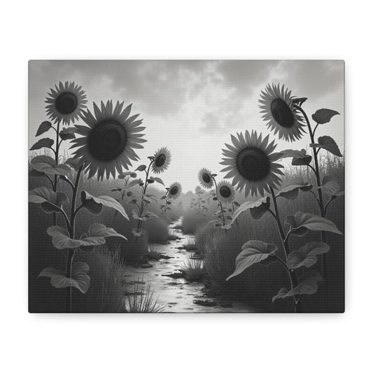 Canvas Print Sunflower Field Black and White Portrait