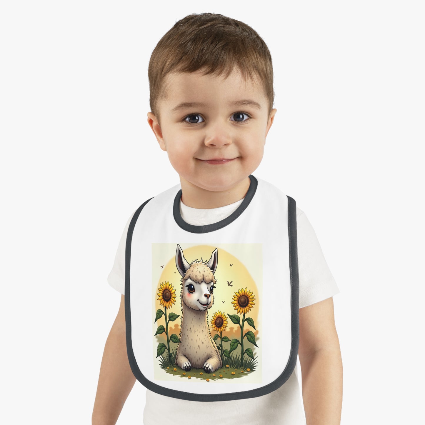 Baby Bib - Llama in Sunflower Field- foodie fashion