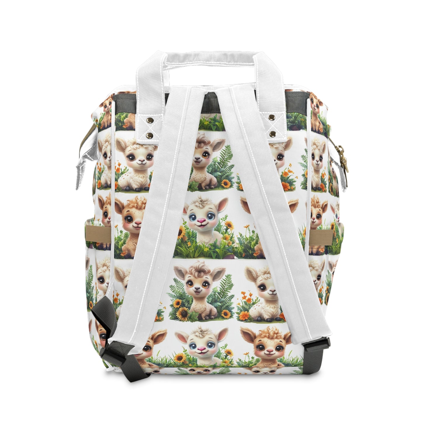 Cozy Protector's Adventure Pack of Holding - Adorable Baby Llama with Sunflower Design Print Multifunctional Diaper Backpack for Parents