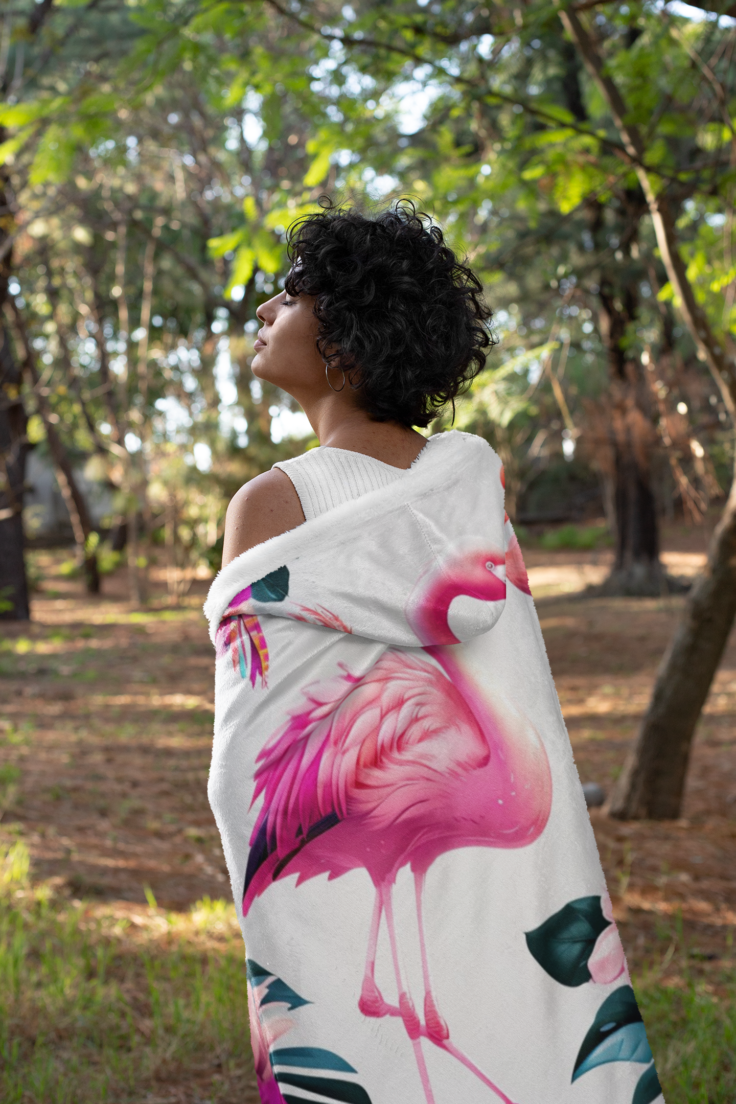 Hooded Blanket - Colorful Flamingos and Flowers Design