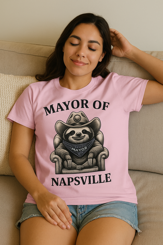 Mayor of Napsville T-Shirt – Funny Sloth Graphic Tee