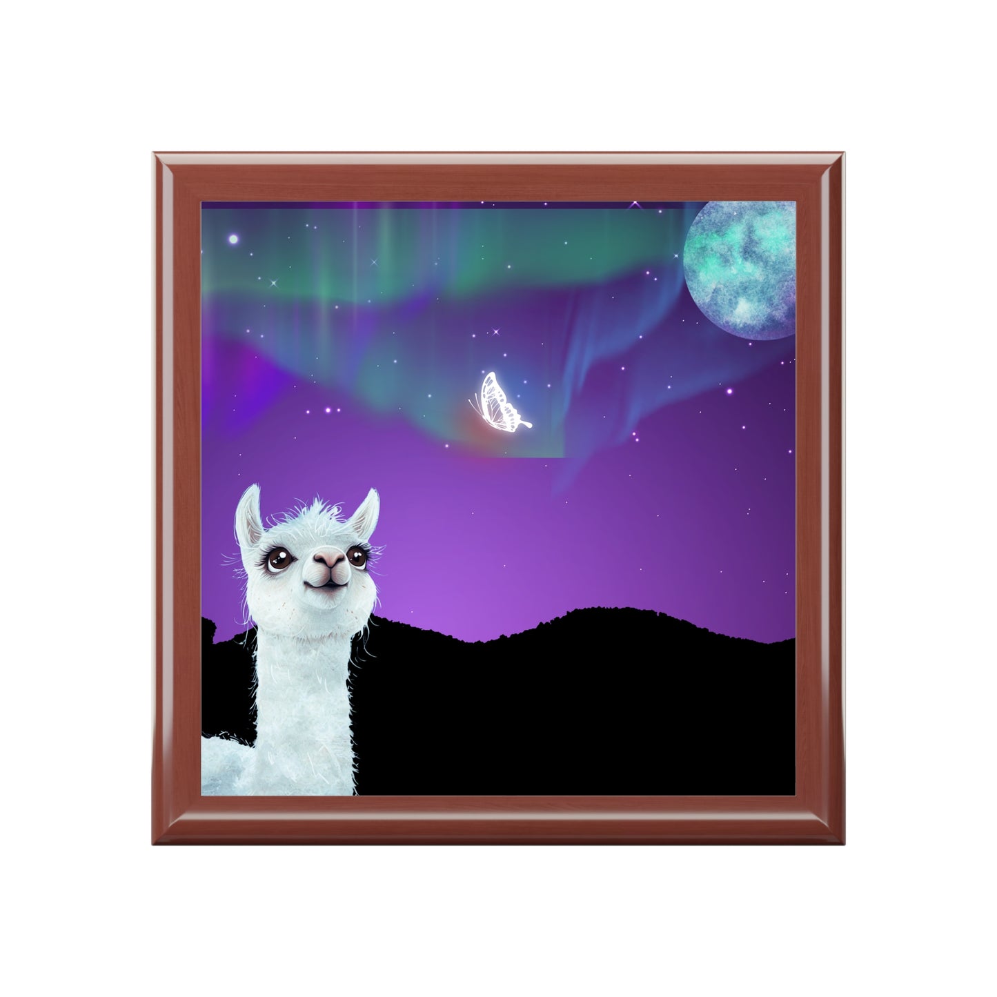 Mystical Magical Llama and Butterfly Themed Jewelry Box with Night sky Galaxy Design - Perfect Gift for Animal Lovers