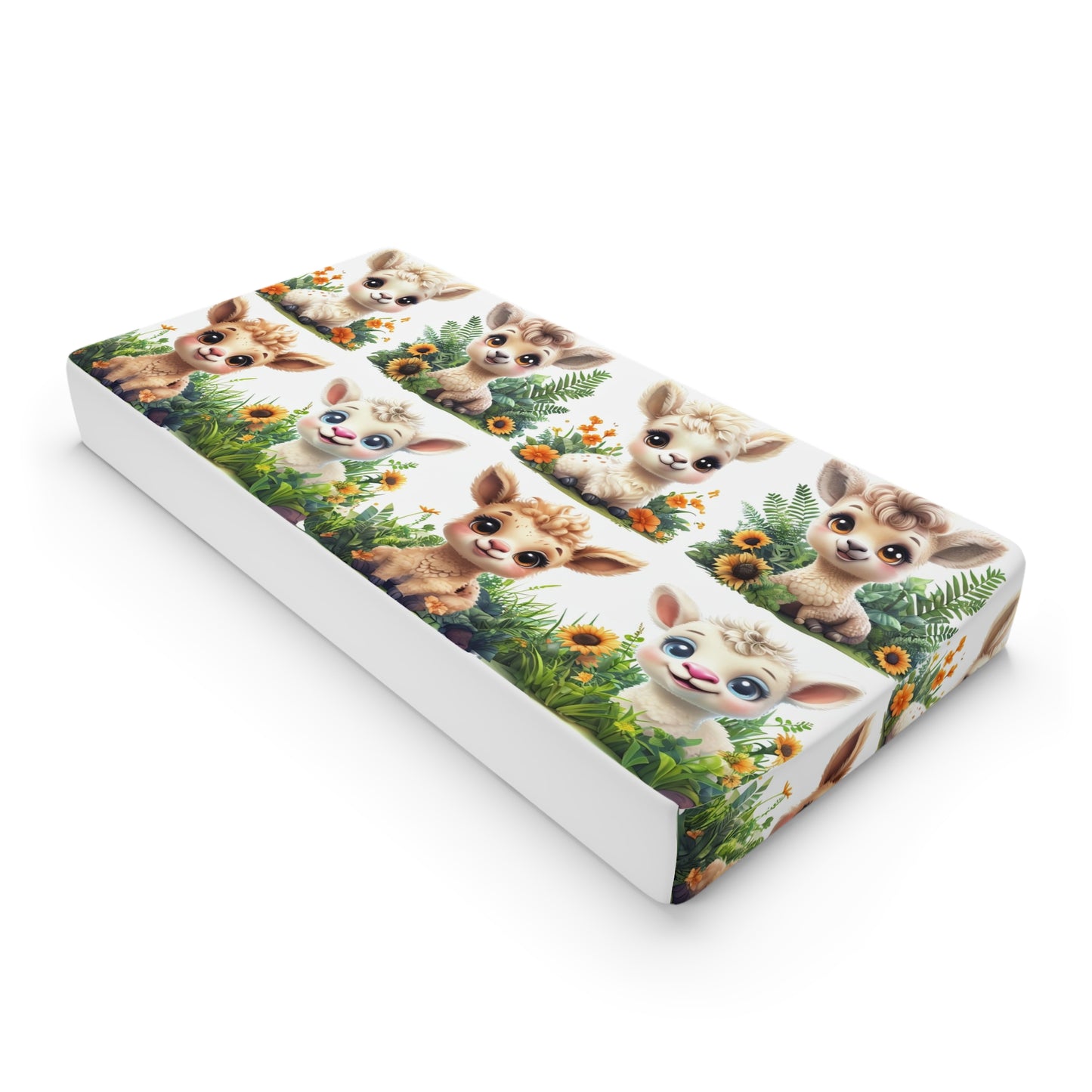 Adorable Baby Changing Pad Cover with Precious Baby Llamas and Sunflowers