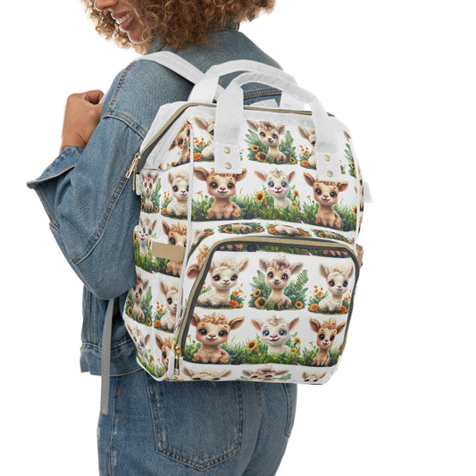 Cozy Protector's Adventure Pack of Holding - Adorable Baby Llama with Sunflower Design Print Multifunctional Diaper Backpack for Parents