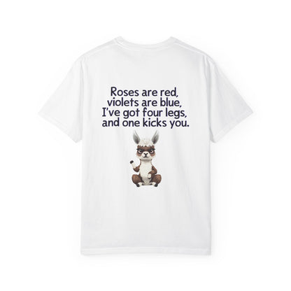 Funny Animal T-shirt - 'Roses are red, Violets are blue, I've Got Four Legs and One Kicks You" Llama fun Sarcasm apparel