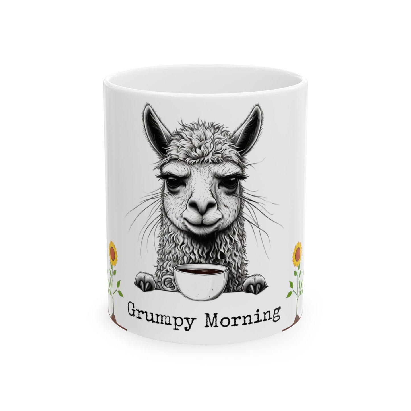 Mug - Grumpy Morning Llama with Sunflowers Design