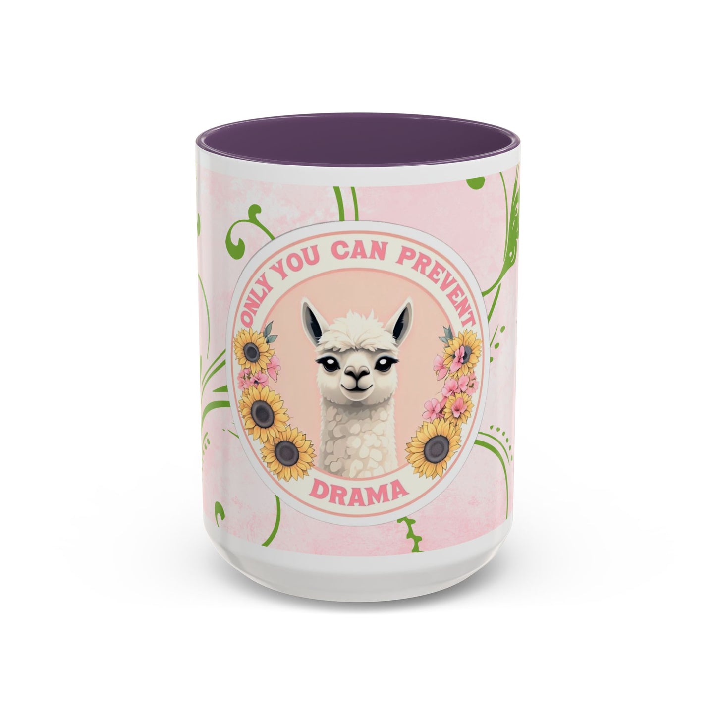 Funny Llama Coffee Mug - 'Only You Can Prevent Drama' - Cute Floral Design - Available in 11oz & 15oz