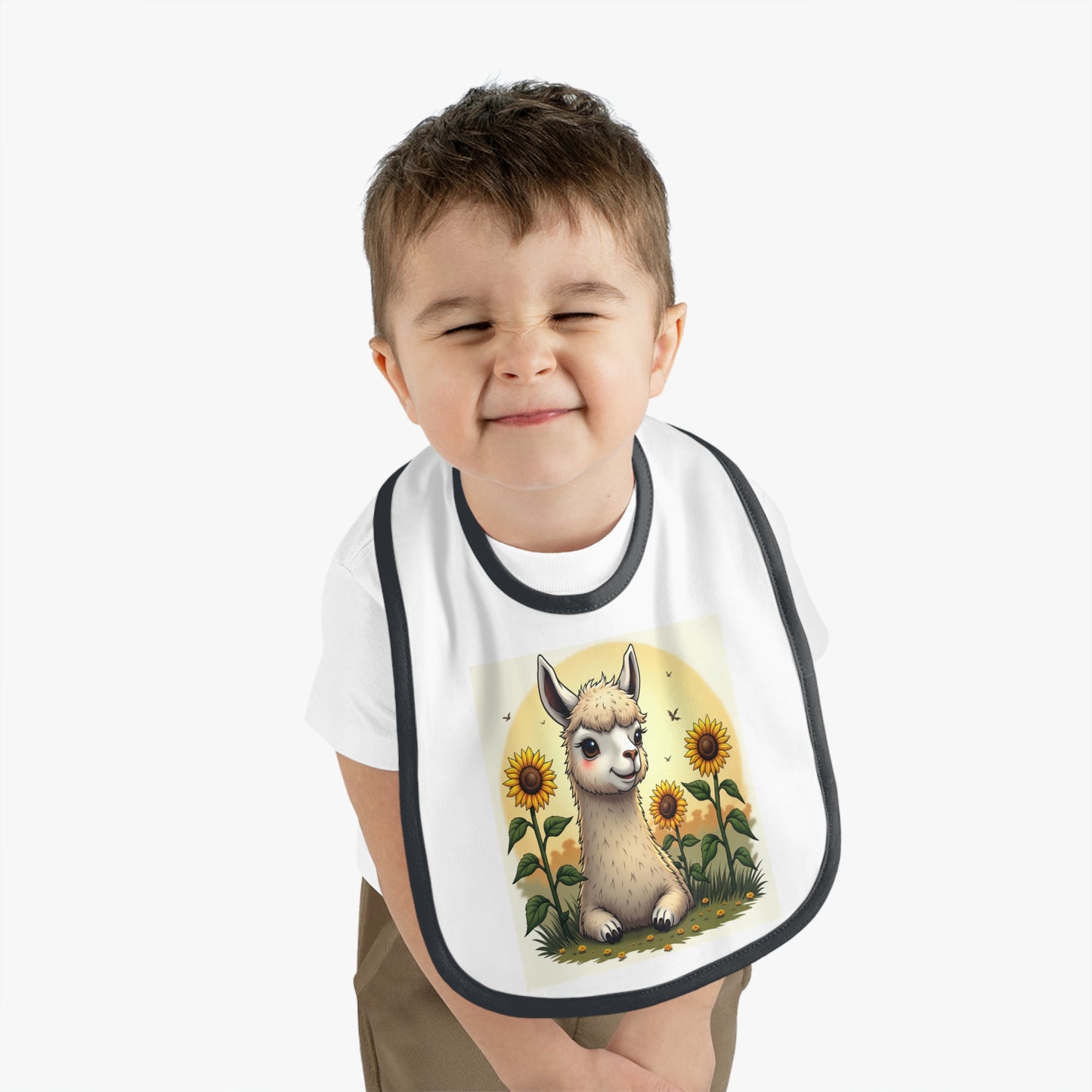 Baby Bib - Llama in Sunflower Field- foodie fashion