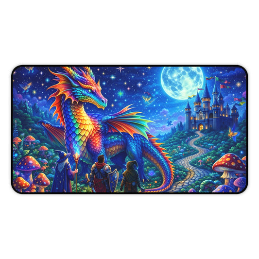 Fantasy Dragon Desk Mat — Colorful Castle Nightscape Gaming Mouse Pad