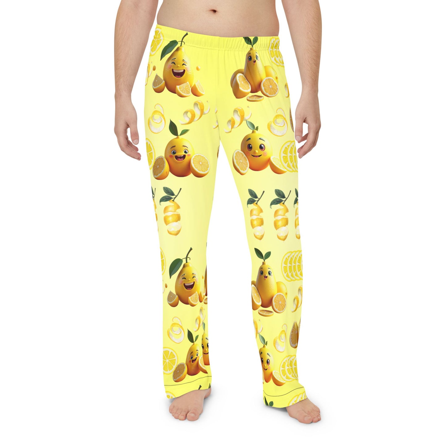 Refreshing Lemon Print Men's Pajama Pants | Relax in Style Happy Lemons design