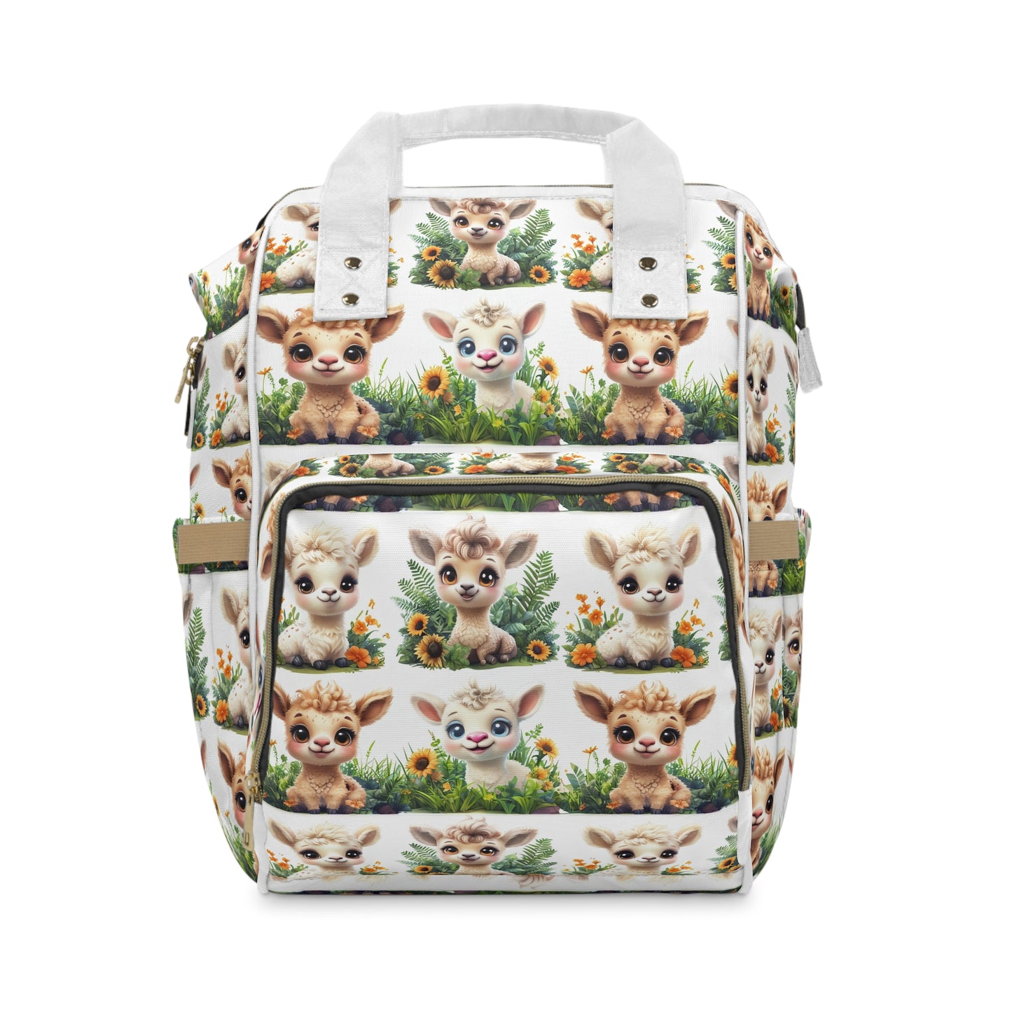 Cozy Protector's Adventure Pack of Holding - Adorable Baby Llama with Sunflower Design Print Multifunctional Diaper Backpack for Parents