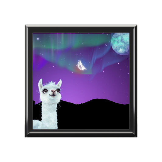 Mystical Magical Llama and Butterfly Themed Jewelry Box with Night sky Galaxy Design - Perfect Gift for Animal Lovers