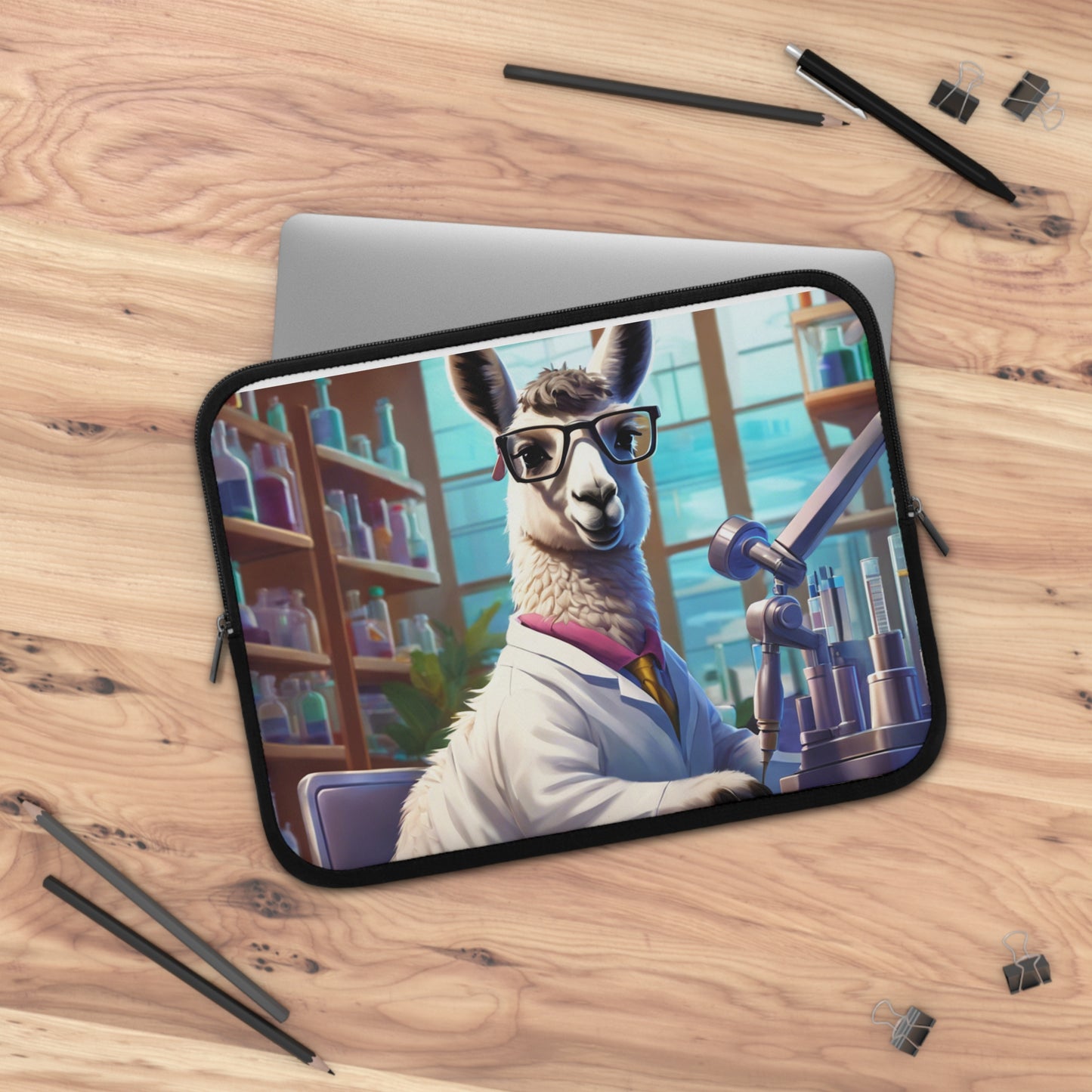 Llama Scientist Laptop Sleeve-Fun llama in science laboratory