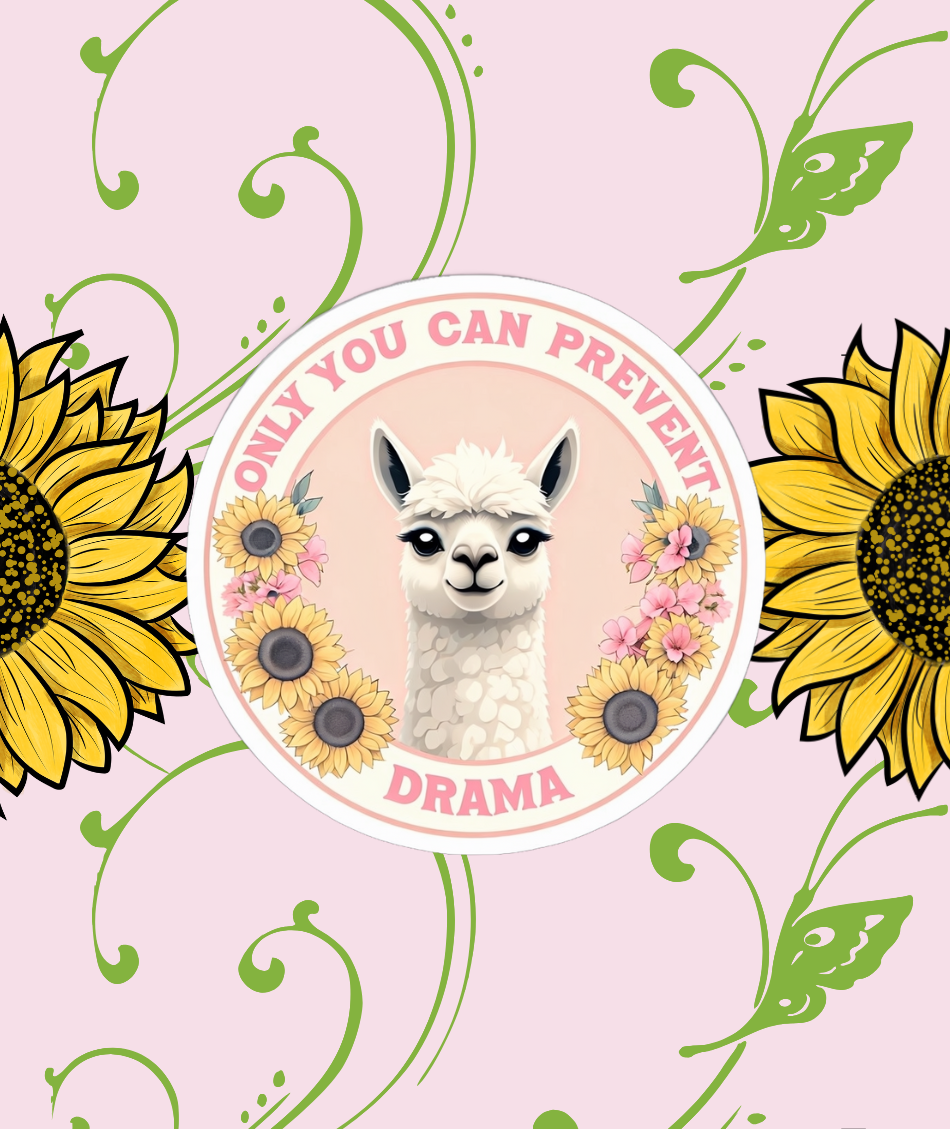 Funny Llama Coffee Mug - 'Only You Can Prevent Drama' - Cute Floral Design - Available in 11oz & 15oz