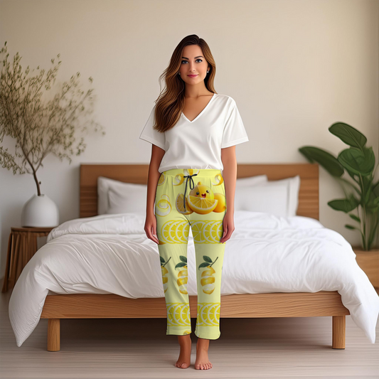 Sunny Lemon Print Women's Pajama Pants - Perfect for Relaxing and Summer Vibes