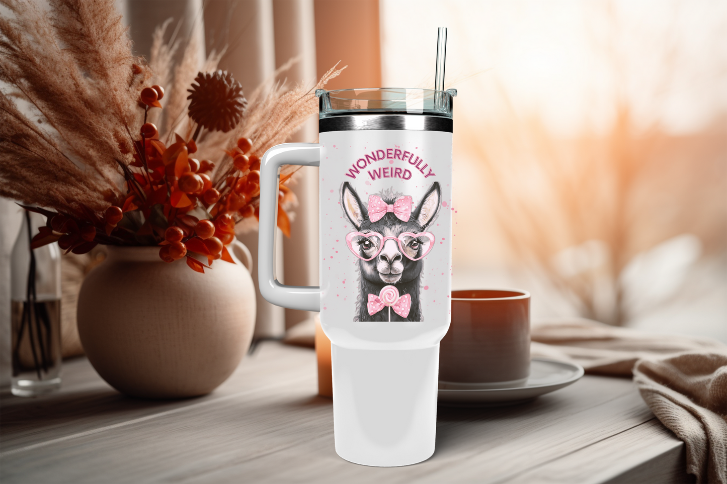 Unique Design Wonderfully Weird Insulated Travel Mug - 40oz Quirky llama design-Perfect for on the go hydration while spreading positive vibes