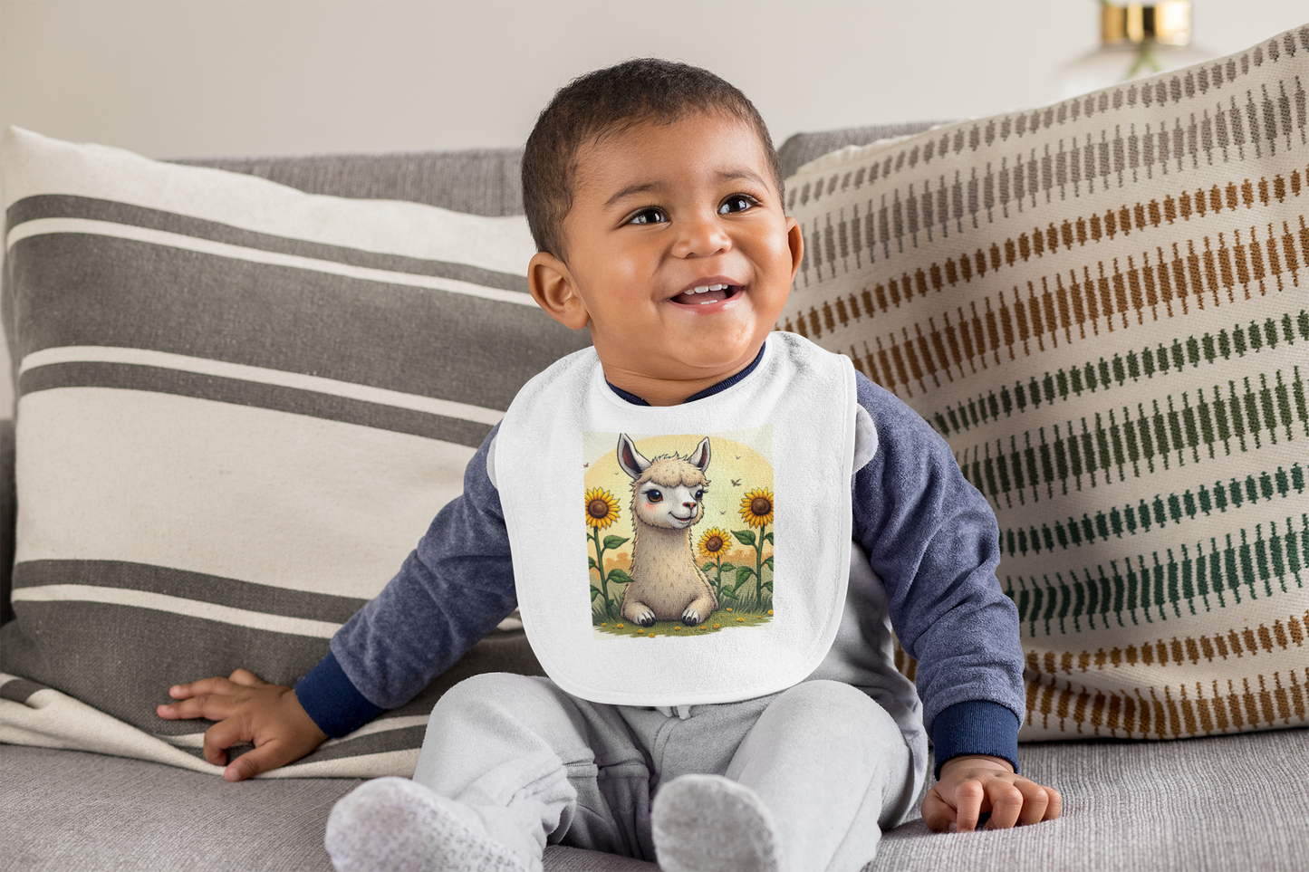 Baby Bib - Llama in Sunflower Field- foodie fashion