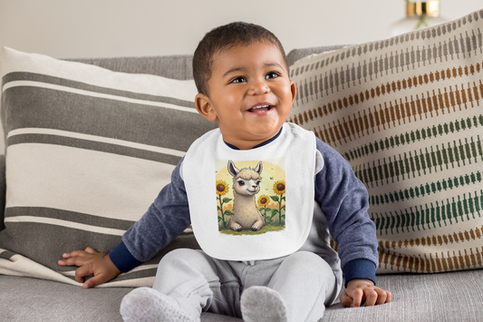 Baby Bib - Llama in Sunflower Field- foodie fashion