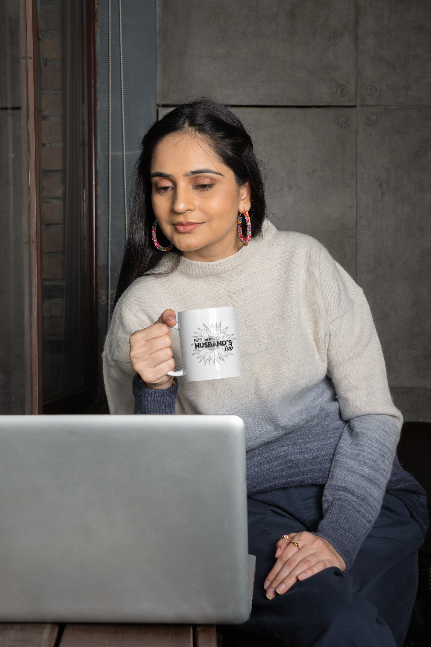 Fun Sunflower Tea & Coffee Mug - "Put it on my HUSBAND'S tab" - Perfect Gift for Spouses & Occasions