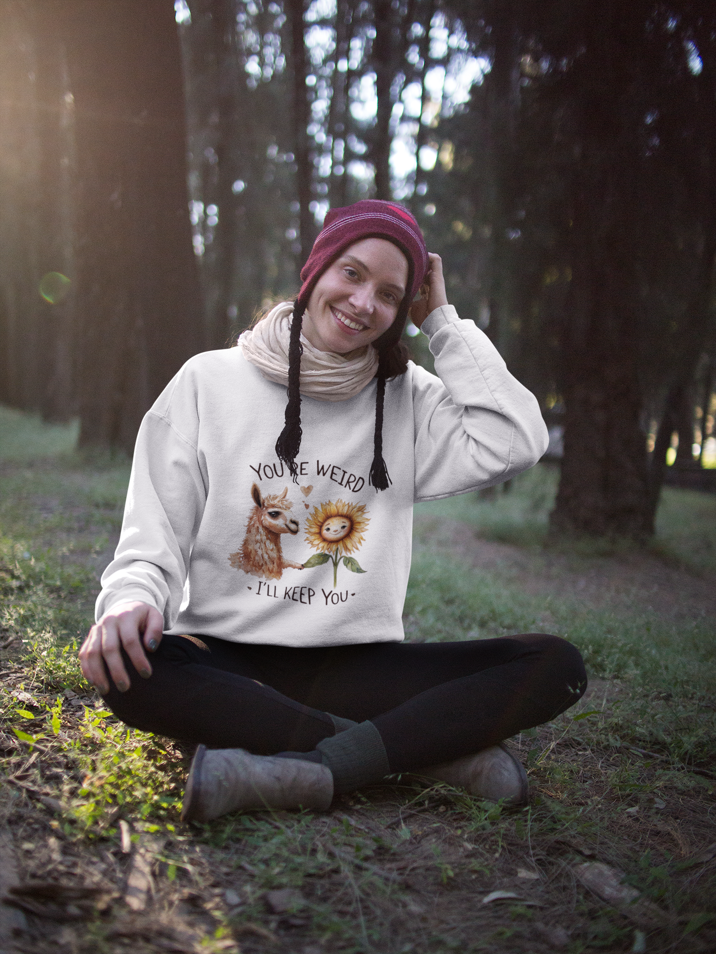 Llama & Sunflower Unisex Sweatshirt You're Weird, I'll Keep You Funny and Sweet