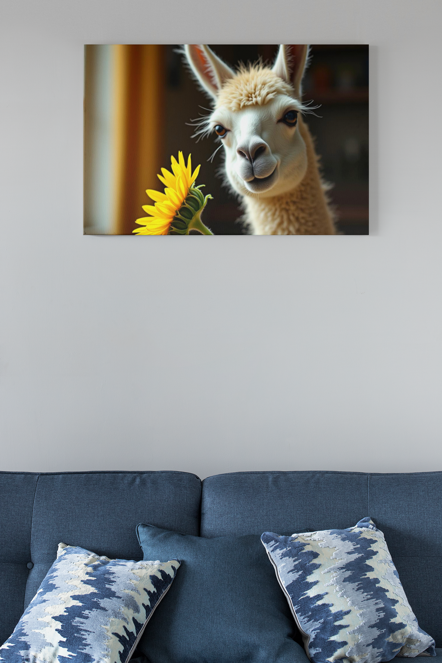 Canvas Art - Smiling Llama and Sunflower