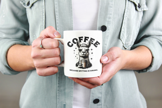 Whimsy Warrior's Mana Restoration Vessel Coffee Llama Mug - 11oz or 15oz Ceramic Mug for Coffee Aficionados