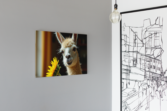 Canvas Art - Smiling Llama and Sunflower