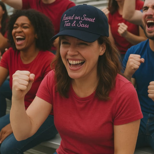 Sweet Tea and Sass Southern Life Trendy, Stylish and Sassy hat for bad hair days. Embroidered Baseball Cap Distressed “Raised on Sweet Tea and Sass” Adjustable Hat for Women