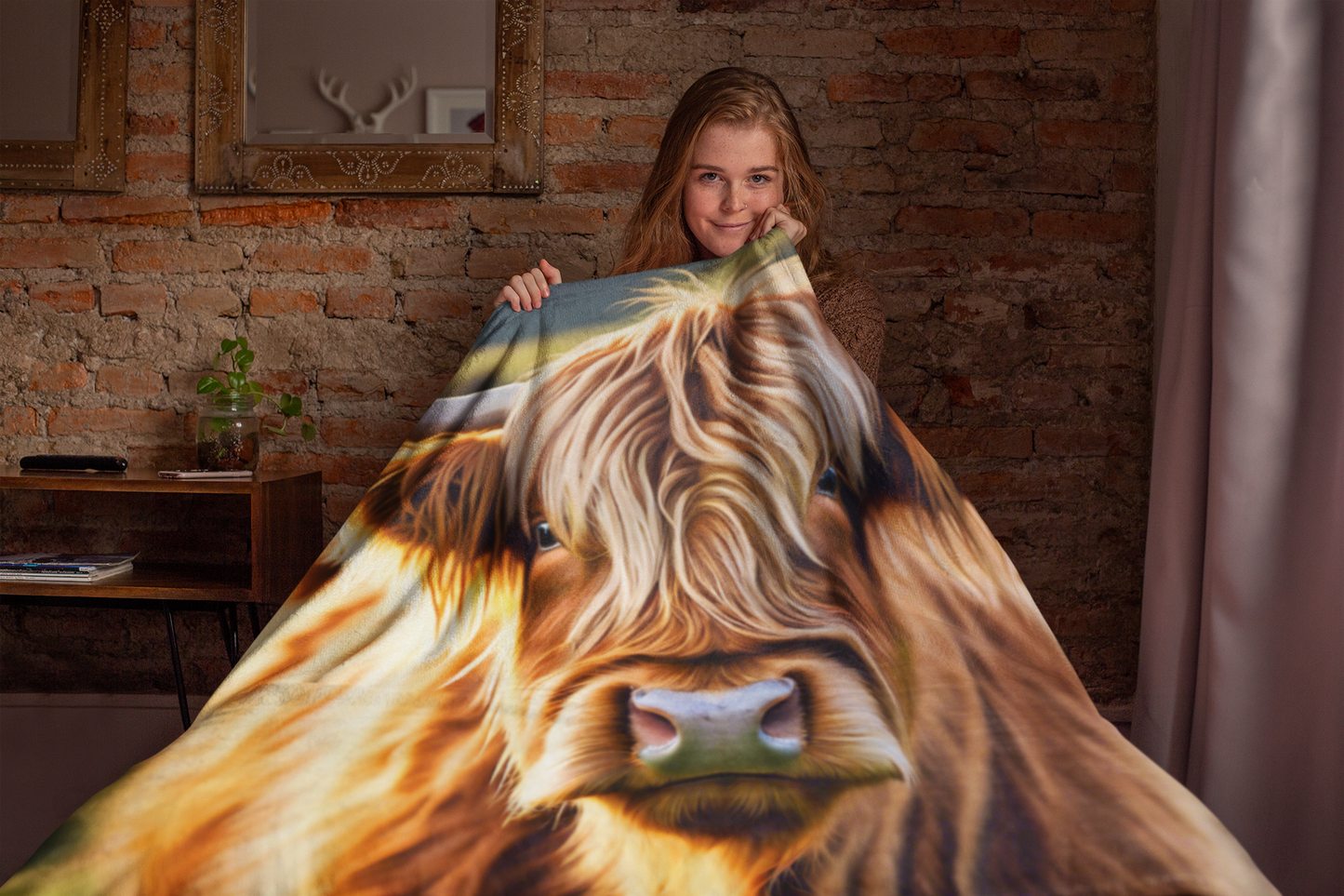 Velveteen Plush Blanket - Highland Cow Image